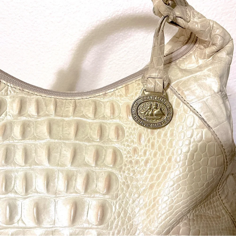 Brahmin Vintage Crocodile Leather Shoulder Bag Cream